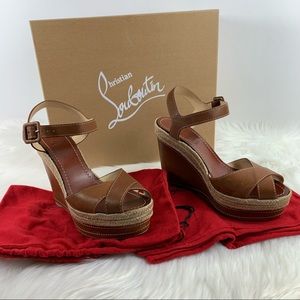 Christian Louboutin Almeria Brown Espadrille Sandals Sz 39
